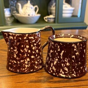 Stangl Town and Country Brown Sponge Ware Cream and Sugar (missing lid on sugar)